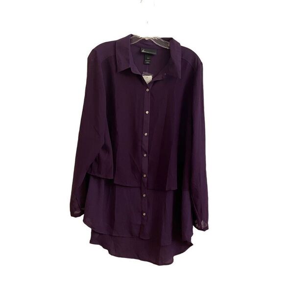 NEW Lane Bryant Chiffon Long Sleeve Button Down Blouse Eggplant Purple Sz 14/16 - Picture 1 of 5